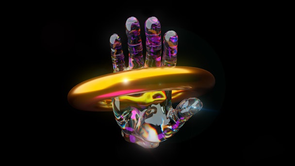 A futuristic rendering of a hand and a ring