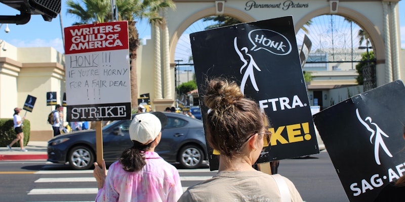Protestors in the Hollywood writers and actors strike