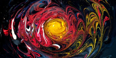 A colorful paint-swirl on a black background