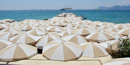 Parasols on a beach at Cannes