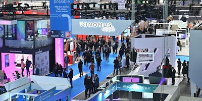 A hall at the Mobile World Congress expo