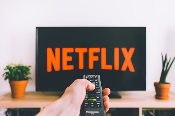 A television showing the Netflix logo