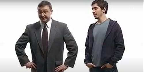 Two men, representing a PC and a Mac Two men, representing a PC and a Mac
