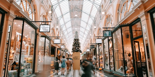 A shopping arcade at Christmas