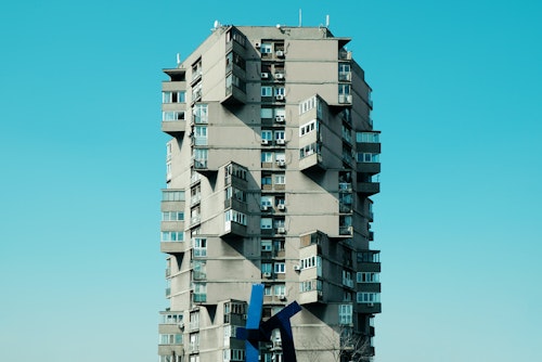 A brutalist tower block