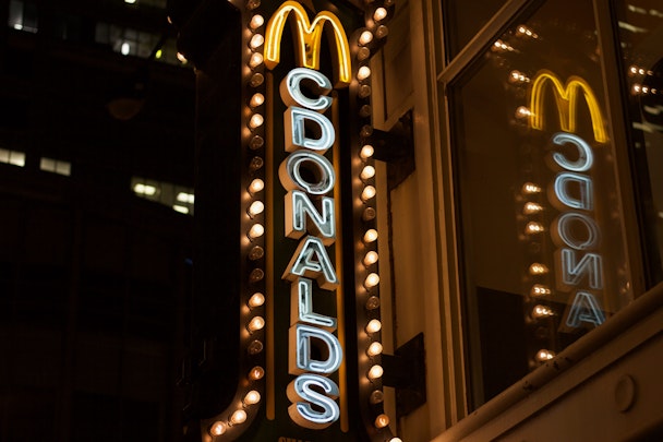 A neon McDonald's sign, in the Las Vegas style