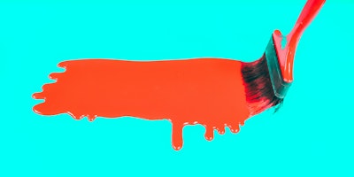A stylized red paintbrush, painting a thick red stripe
