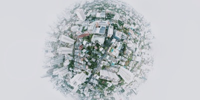 A 360-degree aerial shot of a city