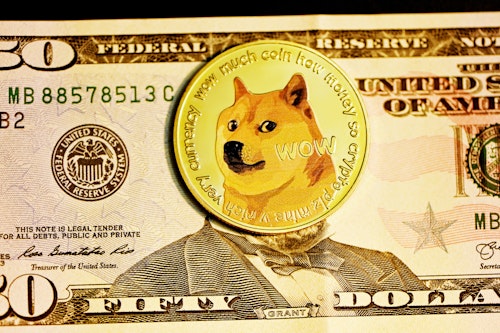 A 'dogecoin', over the head of an American president on a bill