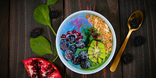 A deliciously colorful bowl of fruits and berries