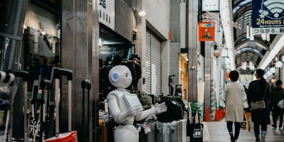 An AI assistant in a busy marketplace