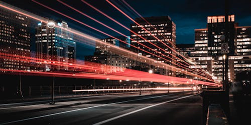 A city scape with blurred lights from lens flare A city scape with blurred lights from lens flare