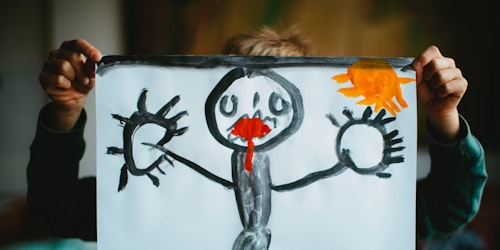 A child's drawing of, perhaps, a vampire looking for a hug