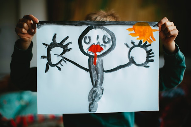 A child's drawing of, perhaps, a vampire looking for a hug
