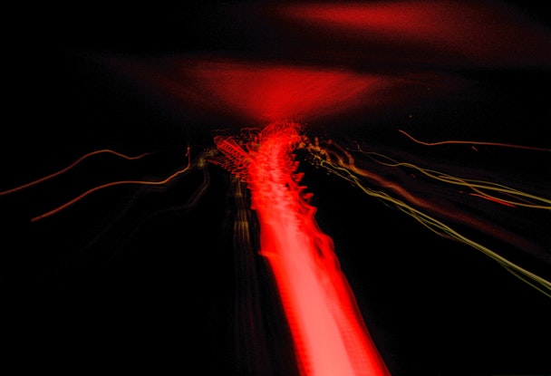 A red line made of lights