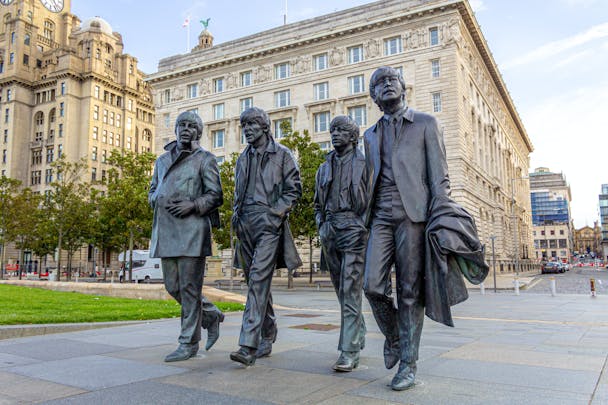 Statues of the four members of the band the Beatles Statues of the four members of the band the Beatles