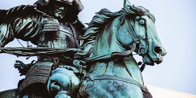 A statue of a samurai warrior in Tokyo, Japan