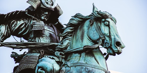 A statue of a samurai warrior in Tokyo, Japan