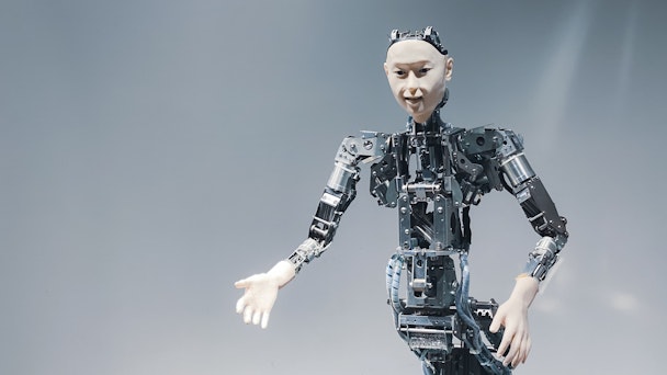 A robot with a silicon human face