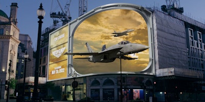 An anamorphic billboard for Top Gun: Maverick