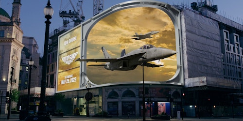 An anamorphic billboard for Top Gun: Maverick