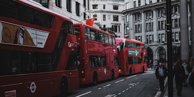 A row of red London buses
