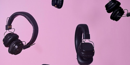 Multiple pairs of headphones for listening to podcasts