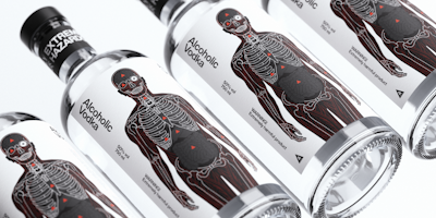 Bottles of Alcoholic Vodka which feature the human body on the label 