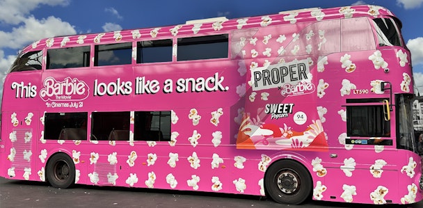 Barbie Propercorn bus wrap campaign 