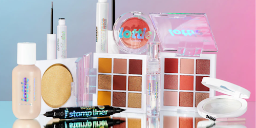 Make up products from Lottie London all stacked on each other 
