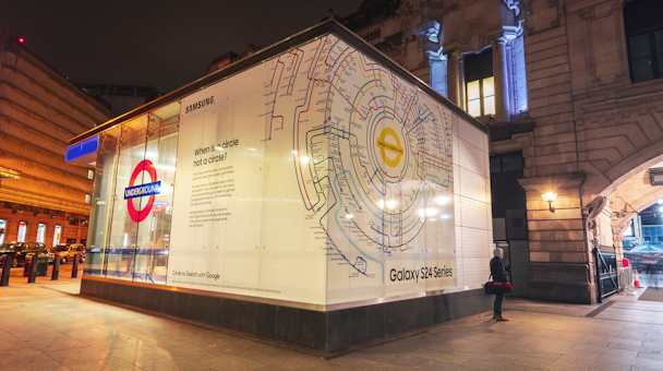 Re-imagined tube map on the side of a station entrance 