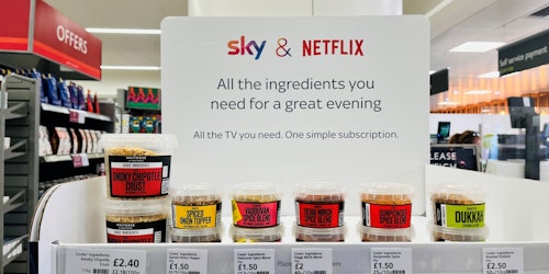 A Sky and Netflix co-branded free-standing display unit in a branch of Waitrose