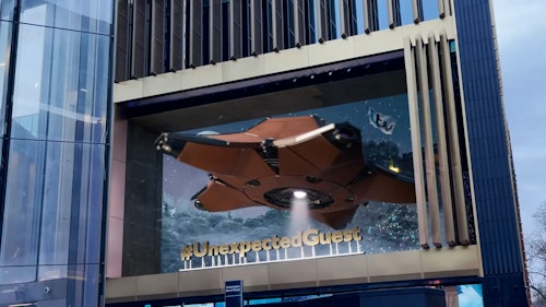 John Lewis spaceship lands in Fortnite on Outernet London hosted 4D screen 