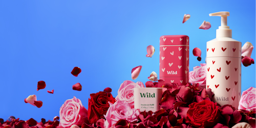Wild deodorant products on a bed of roses