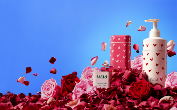 Wild deodorant products on a bed of roses