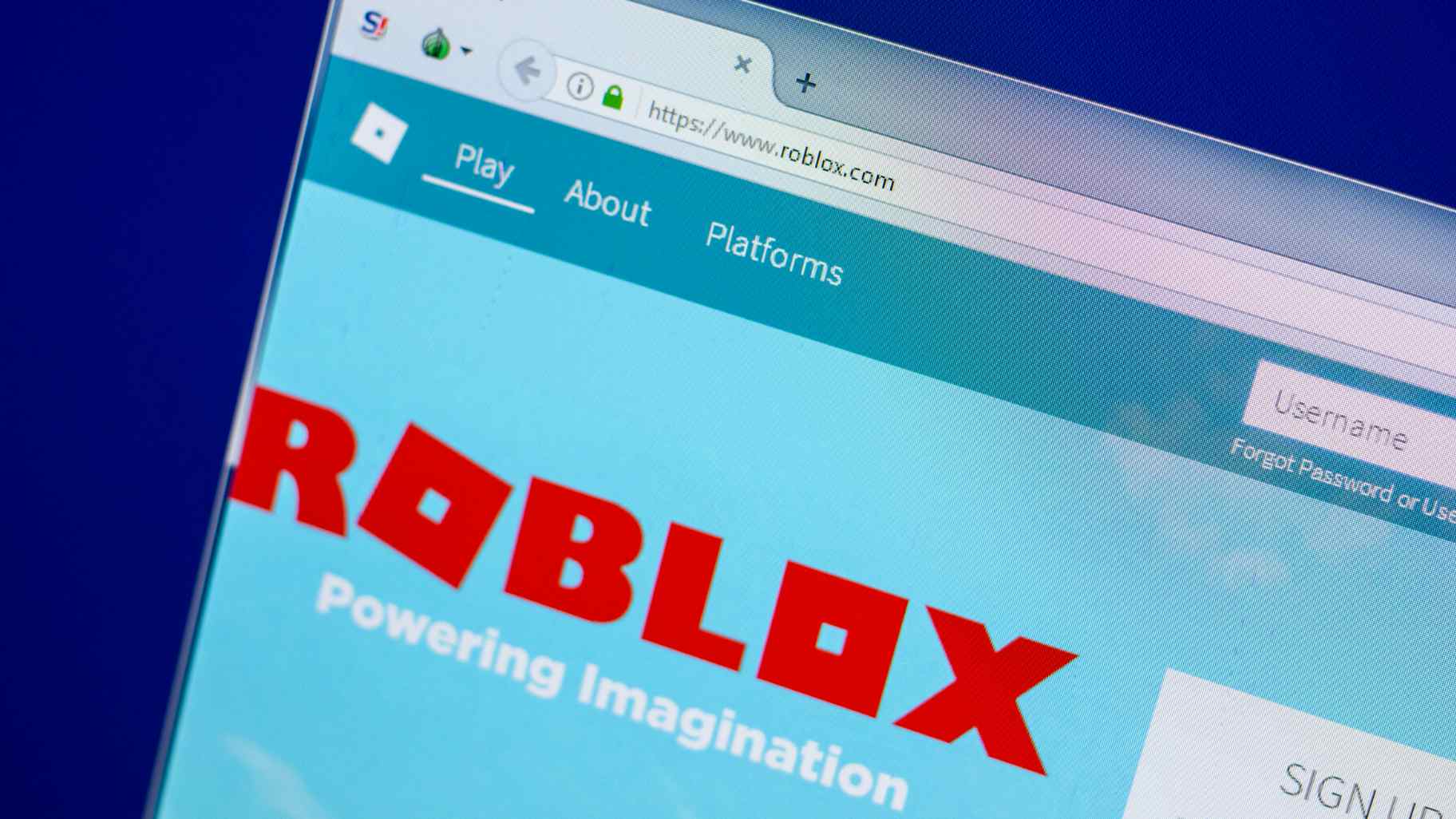 Homepage of the roblox.com website