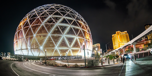 The Sphere in the Venetian Resort, illuminated after dark. (Adobe Stock)
