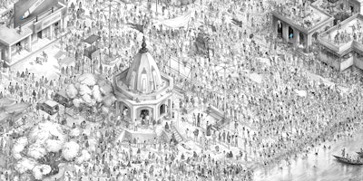 An illustration of Kumbh Mela, one of largest congregations of humans, in ad for Deli Highlighter.
