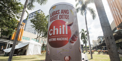 A giant can of Chill, the hard seltzer alcoholic drink, on the streets of Manila