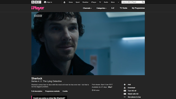 Sherlock 'The Lying Detective' on BBC iPlayer