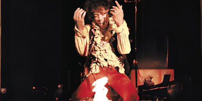 Jimi Hendrix burns his Stratocaster