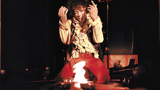 Jimi Hendrix burns his Stratocaster