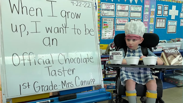 lane shows what he wants to be when he grows up: a chocolate taster