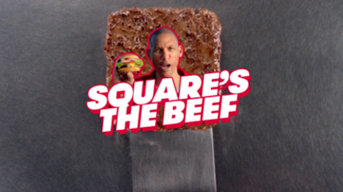 Reggie Miller with title card that says "Square's the Beef"