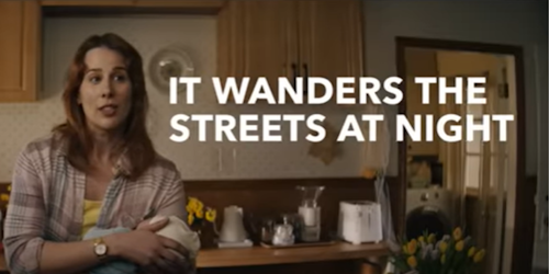 "it wanders the streets at night" title card