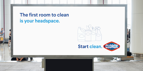 clorox billboard that says "the first room to clean is your headspace"