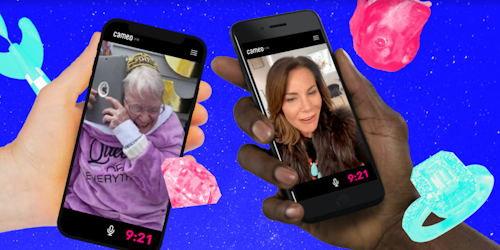 celebs using cameo live, broadcasted onto two smartphones
