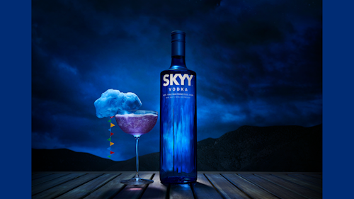 skyy vodka cocktail in front of stormy skies