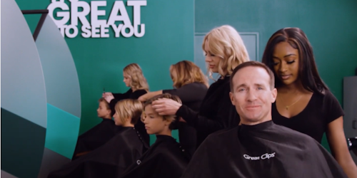 Drew Brees and his sons in a Great Clips salon