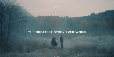 title card that says "the greatest story ever worn" with a cow and man in the background
